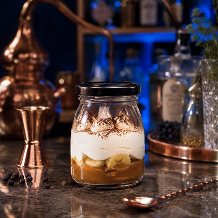 Pot à dessert en verre avec couvercle noir en metal à visser H91mm 200ml