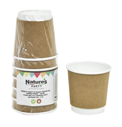 Gobelet carton laminé PLA double paroi kraft H60mm 120ml