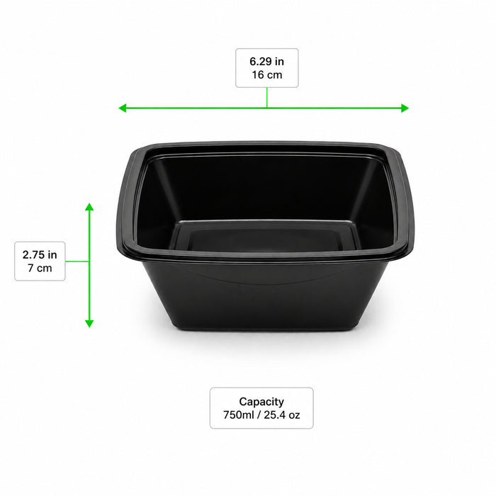 Saladier PET carré noir 160x160mm H70mm 750ml