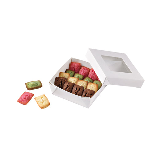 Boite "Kray" carrée carton blanc avec couvercle à fenêtre 115x115mm H40mm 350ml