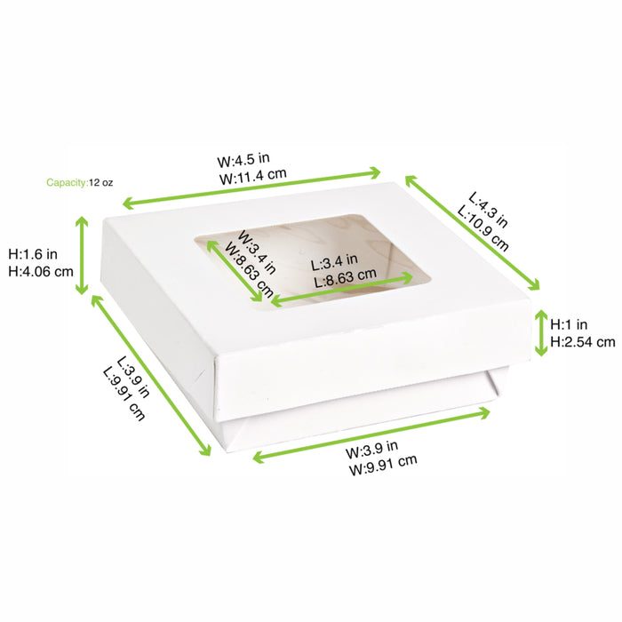 Boite "Kray" carrée carton blanc avec couvercle à fenêtre 115x115mm H40mm 350ml