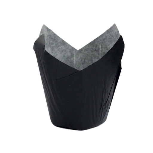 Caissette de cuisson forme tulipe en papier noir ingraissable H60mm