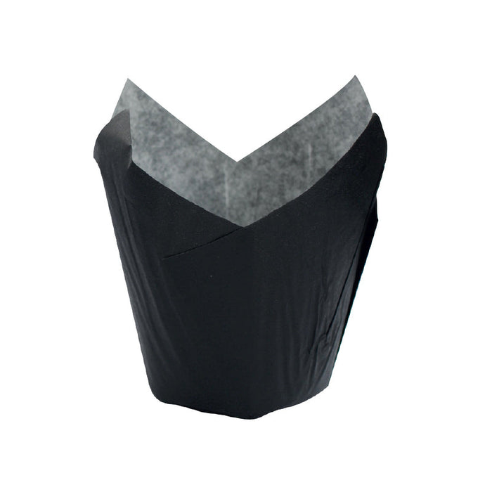 Caissette de cuisson tulipe en papier noir ingraissable - Ø base 3 cm - H 6 cm - 120 unités