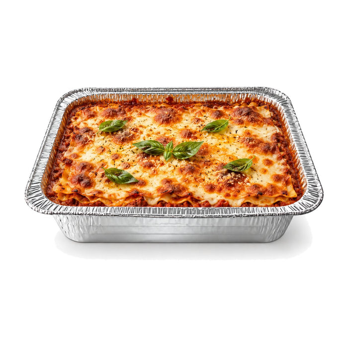Barquette rectangulaire en aluminium refermable - 3100 ml - 31,8 cm x 26,4 cm x 6 cm - en situation