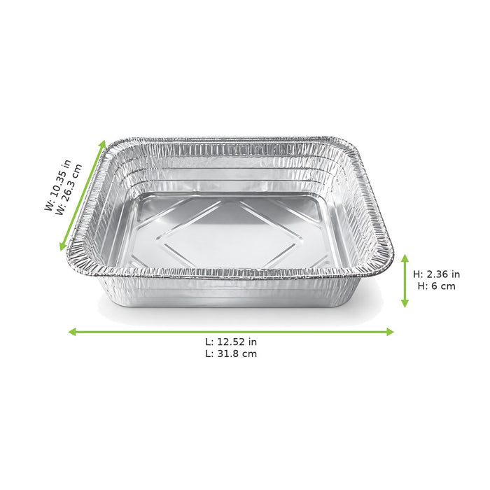 Barquette rectangulaire en aluminium refermable - 3100 ml - 31,8 cm x 26,4 cm x 6 cm - dimensions