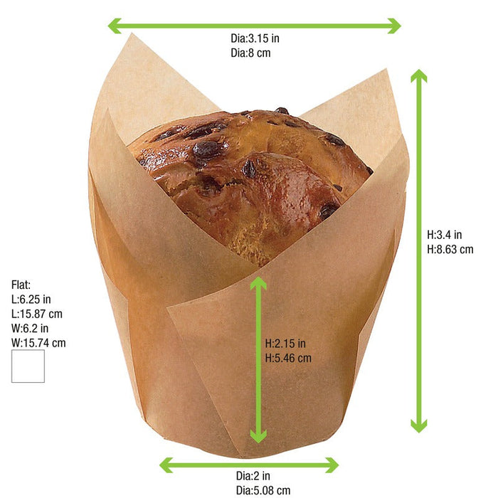Caissette de cuisson forme tulipe en papier brun siliconé - 16 cm x 16 cm x 8,5 cm - 100 unités