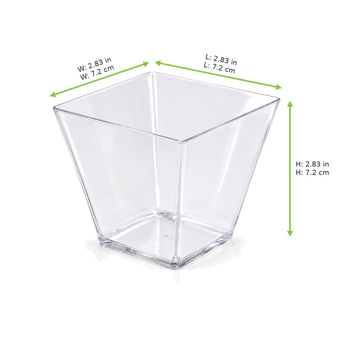 Verrine plastique PS transparente carrée sans couvercle "Quadra" - 200 ml - 7,2 cm x 7,2 cm x 7,2 cm - dimensions