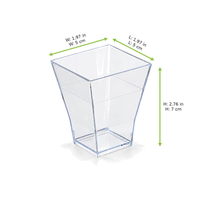 Verrine pyramidale plastique PS transparente « Taïti » - 120 ml - 5 cm x 5 cm x 7 cm - dimensions