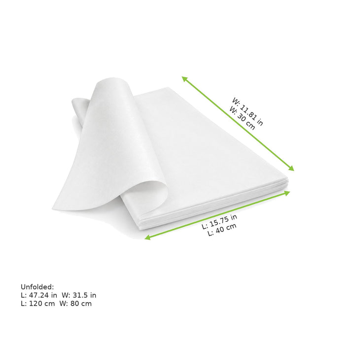 Nappe papier blanc pliée - 80 cm x 120 cm - dimensions