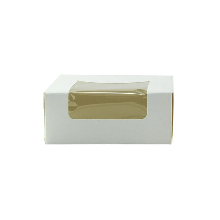 Boîte pâtissière carton blanc avec couvercle attaché à fenêtre 10 cm x 10 cm x 4 cm - 420 unités