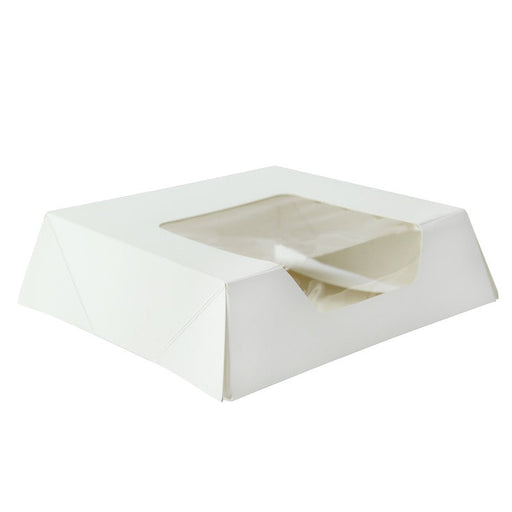 Boîte pâtissière carton blanc avec couvercle attaché à fenêtre 14 cm x 14 cm x 4 cm - 180 unités