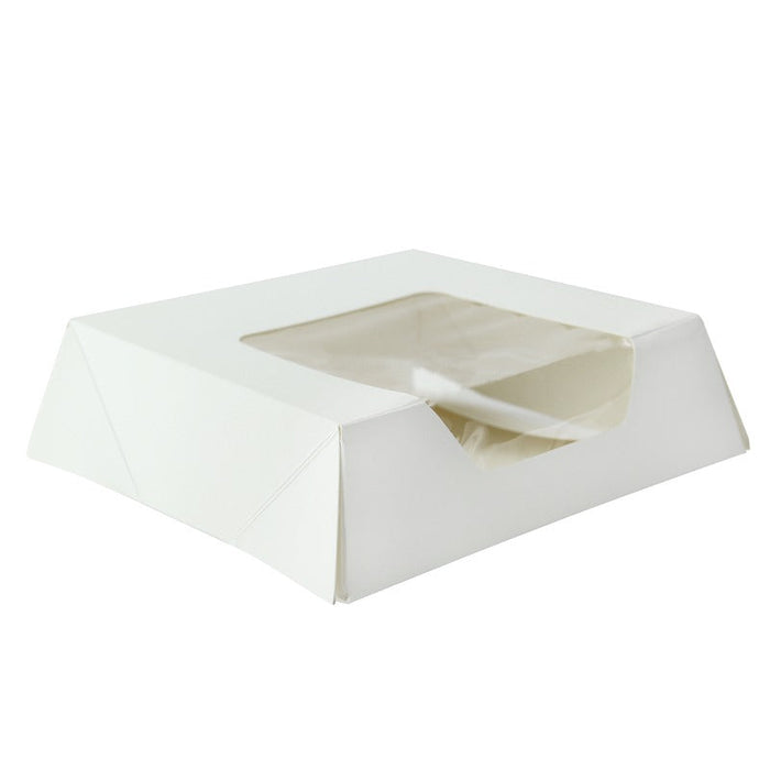 Boîte pâtissière carton blanc avec couvercle attaché à fenêtre 14 cm x 14 cm x 4 cm - 180 unités