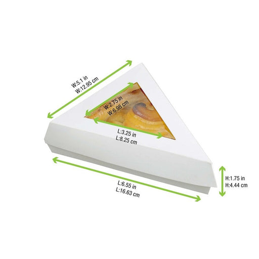 Boîte pâtissière triangulaire carton blanc avec couvercle à fenêtre 15,5 cm x 13 cm x 4,5 cm - 50 unités