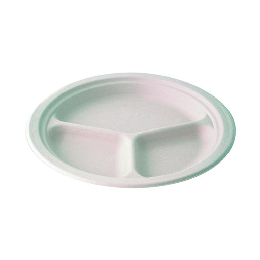 Assiette ronde blanche en pulpe sans PFAS à 3 compartiments - Ø 26,2 cm