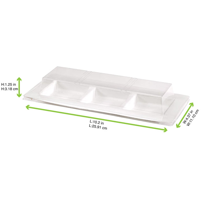 Couvercle PET transparent pour assiette 3 compartiments 26 cm x 11 cm x 3,6 cm - Compatible avec 210APU3TAPA - 50 unités