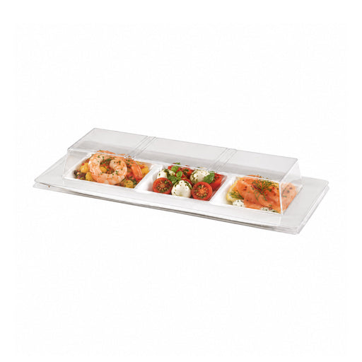 Couvercle PET transparent pour assiette 3 compartiments 26 cm x 11 cm x 3,6 cm - Compatible avec 210APU3TAPA - 50 unités