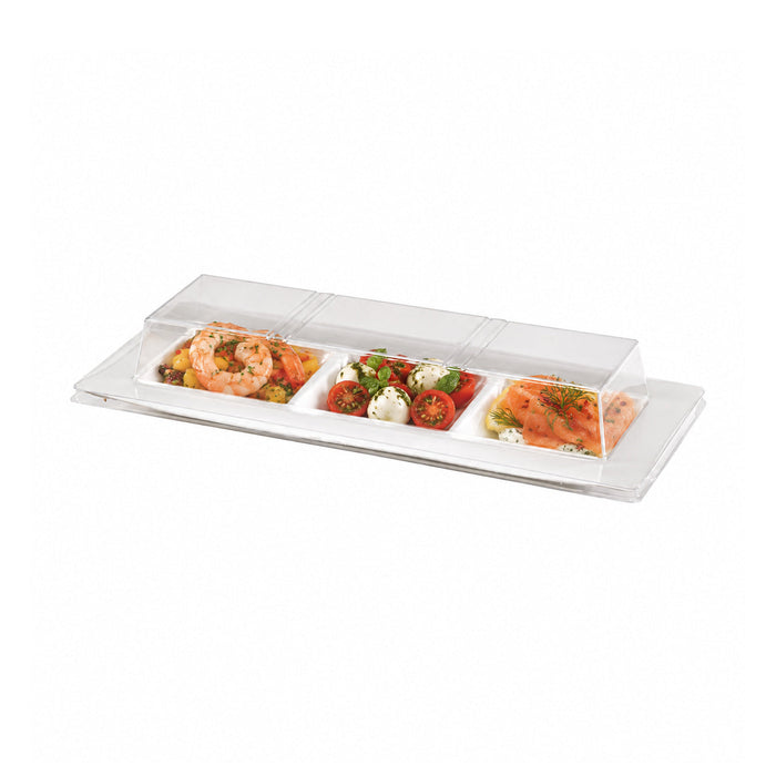 Couvercle PET transparent pour assiette 3 compartiments 26 cm x 11 cm x 3,6 cm - Compatible avec 210APU3TAPA - 50 unités