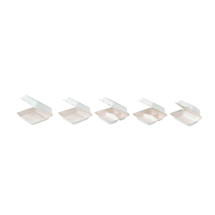 Coquille blanche en pulpe 3 compartiments - 23,1 cm x 22,4 cm x 8 cm - 50 unités