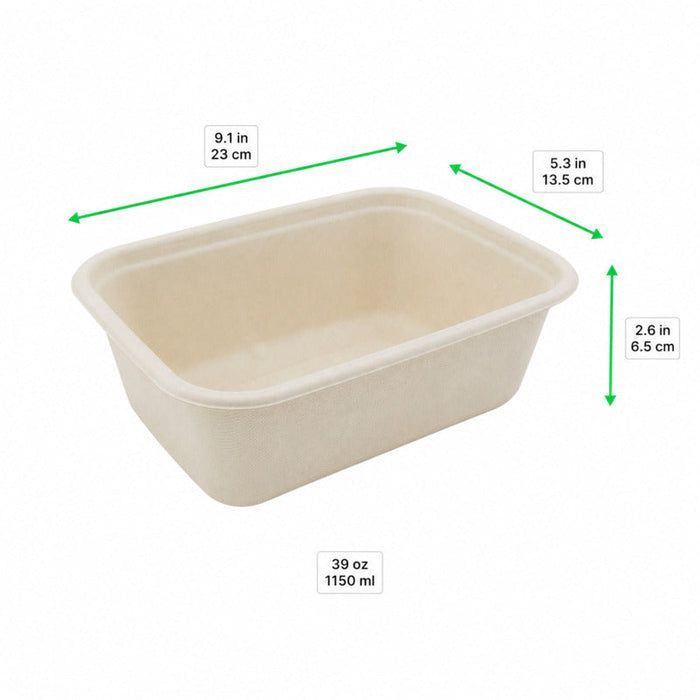 Boîte rectangulaire brune en pulpe 1150 ml 23 cm x 13,5 cm x 6,5 cm - 125 unités