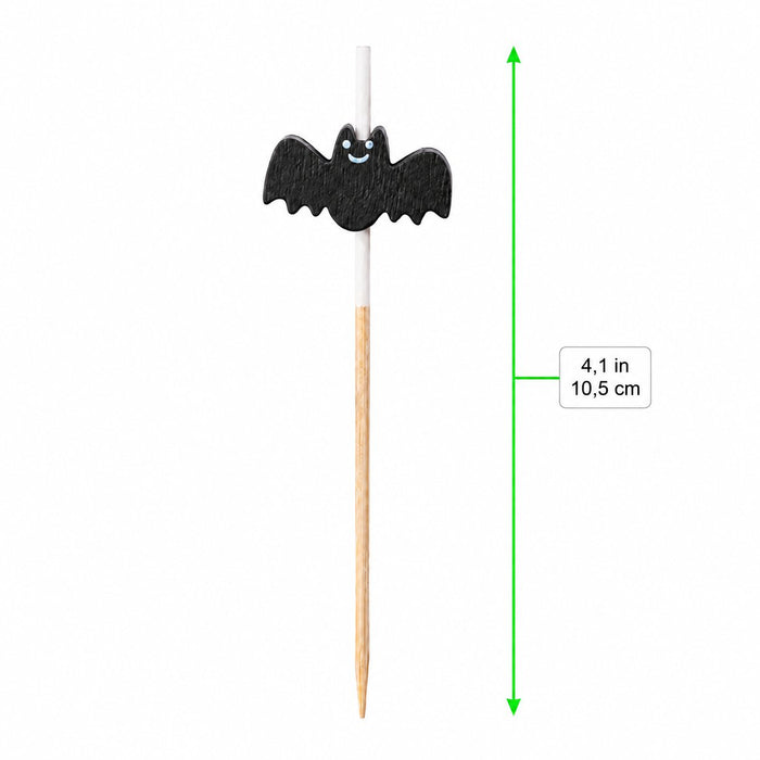 Pique bambou décor chauve-souris noire - 10,5 cm - dimensions