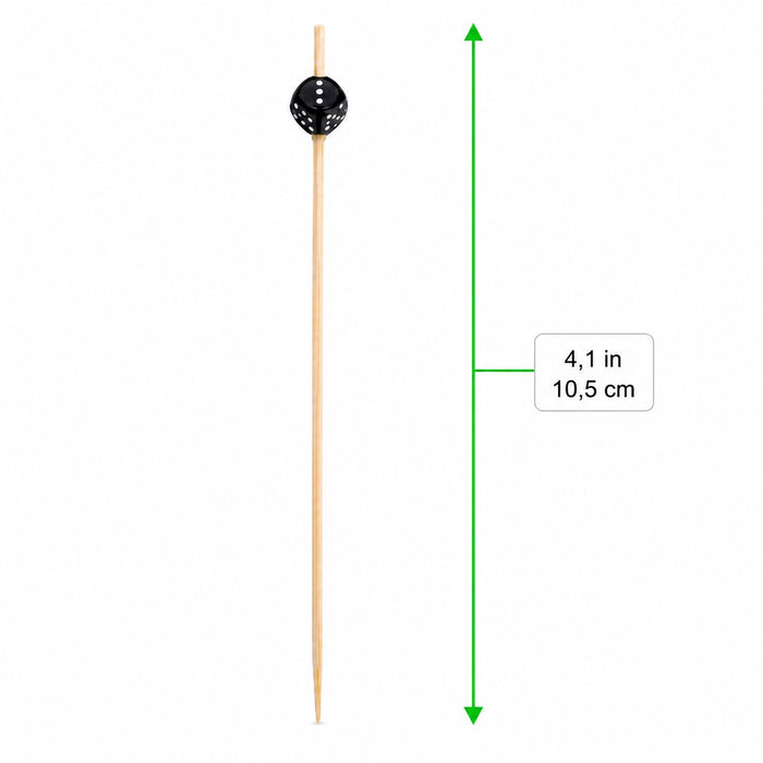 Pique bambou décor dé noir - 10 cm - dimensions