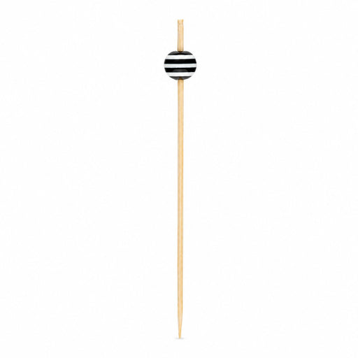 Pique bambou décor boule rayée noir et blanc - 10 cm
