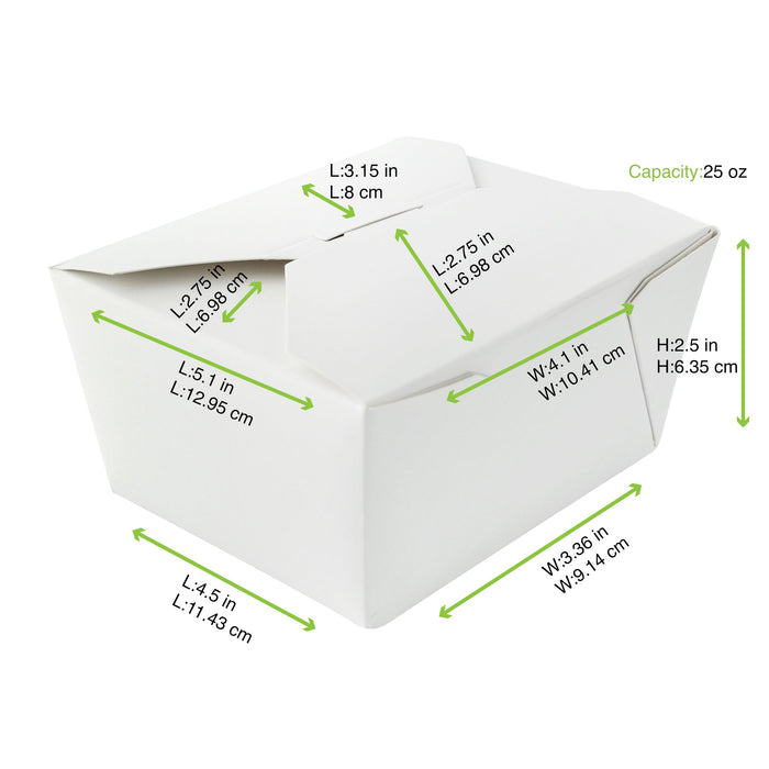 Boîte repas carton blanc - 750 ml - 13 cm x 10,5 cm x 6,5 cm - 25 unités