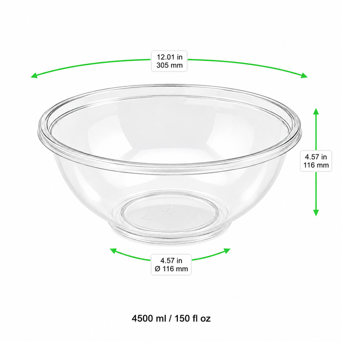 Saladier rond en PET transparent - 4500 ml - Ø 30,5 cm - H 11,6 cm - 36 unités