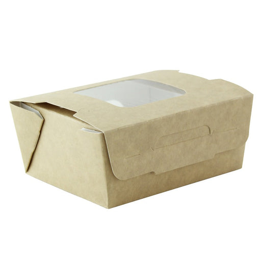 Boîte salade carton kraft brun à double fenêtre 400 ml 11,5 cm x 9,7 cm x 4,5 cm - 30 unités