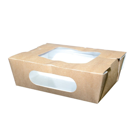 Boîte salade carton kraft brun à double fenêtre 900 ml 16,6 cm x 11,8 cm x 5 cm - 30 unités