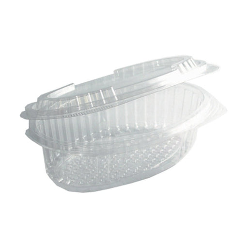 Barquette plastique PET transparente ovale avec couvercle attaché 25,5 cm x 16 cm H 11 cm 2000ml - 280 unités