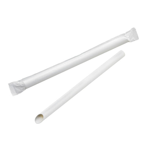 Paille biseautée blanche pour Bubble tea - emballage individuel H 20 cm - 100 unités