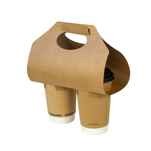 Porte gobelets kraft - 2 compartiments 38,5 cm x 22,2 cm - 50 unités