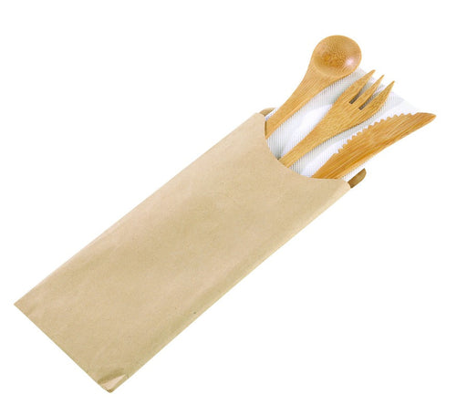 Kit couverts 16 cm bambou 4/1 "Bambi", emballage kraft - 50 unités