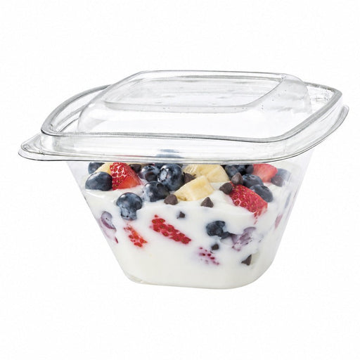 Pot Deli carré PET transparent avec couvercle 375 ml 12,8 cm x 12,8 cm x 7 cm - 50 unités