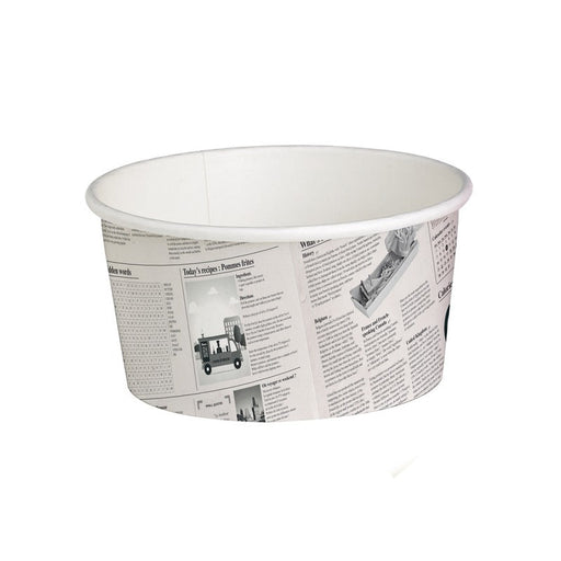 Pot "Deli" rond en carton décor Journal 600 ml - Ø 11,4 cm - H 8,7 cm - 50 unités