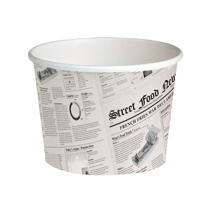 Pot "Deli" rond en carton décor Journal 650 ml - Ø 11,4 cm - H 9,9 cm - 50 unités