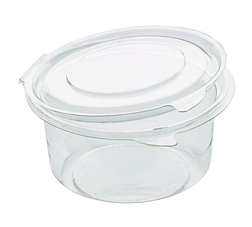 Pot Deli rond PET avec couvercle plat attaché 400 ml - Ø 11,5 cm - H 6 cm - 50 unités