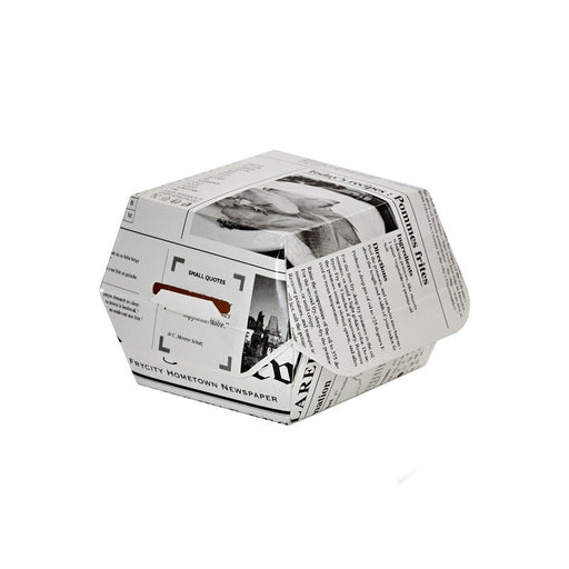 Boîte burger carton blanc décor journal 7,5 x 7,5 x 5 cm - 50 unités