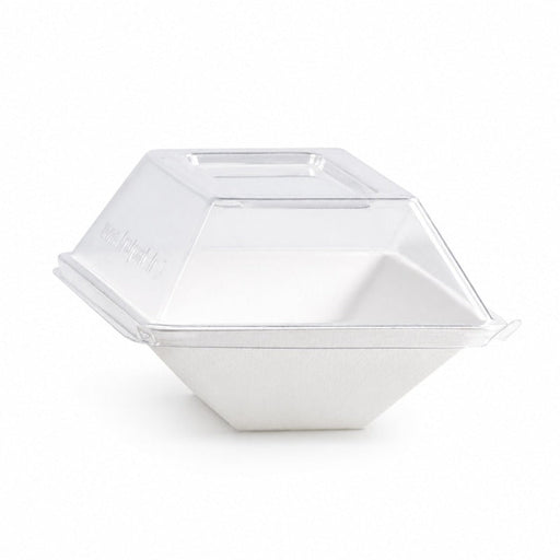 Assiette rectangulaire blanche en pulpe 150 ml 13 cm x 8,5 cm x 2,8 cm - 50 unités