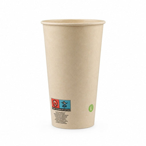 Gobelet carton fibre de bambou - 460 ml - Ø 9 cm - H 13,6 cm - 50 unités