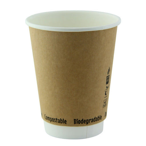 Gobelet carton double paroi kraft sans plastique - 350 ml - Ø 9 cm - H 11 cm - 25 unités