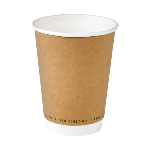 Gobelet carton double paroi kraft sans plastique - 350 ml - Ø 9 cm - H 11 cm - 25 unités