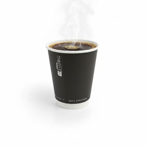 Gobelet carton double paroi noir sans plastique - 350 ml - Ø 9 cm - H 11 cm - 25 unités