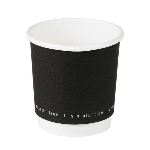 Gobelet carton double paroi noir sans plastique - 120 ml - Ø 6,2 cm - H 6,2 cm - 25 unités
