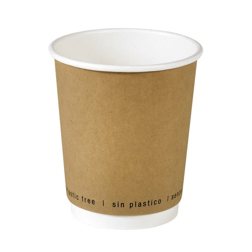 Gobelet carton double paroi kraft sans plastique - 230 ml - Ø 8 cm - H 9,2 cm - 25 unités