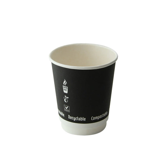 Gobelet carton double paroi noir sans plastique - 230 ml - Ø 8 cm - H 9,2 cm - 25 unités