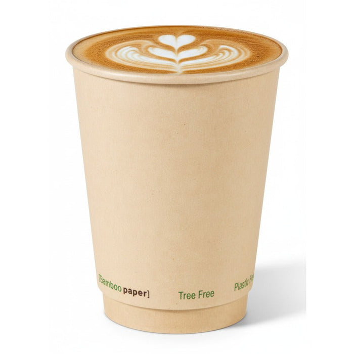 Gobelet carton fibre de bambou double paroi sans plastique - 350 ml - Ø 9 cm - H 11 cm - 25 unités