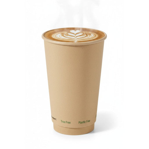 Gobelet carton fibre de bambou double paroi sans plastique - 460 ml - Ø 9 cm - H 13,6 cm - 25 unités