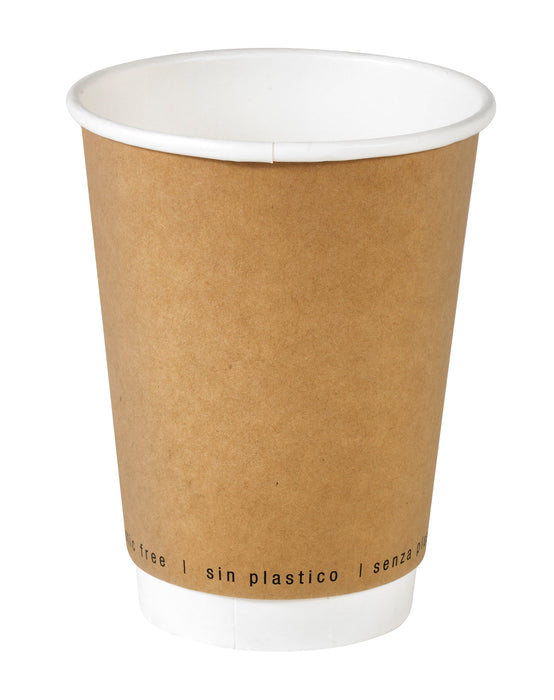 Gobelet carton double paroi kraft PLA - 340 ml - Ø 9 cm - H 11,2 cm - 25 unités